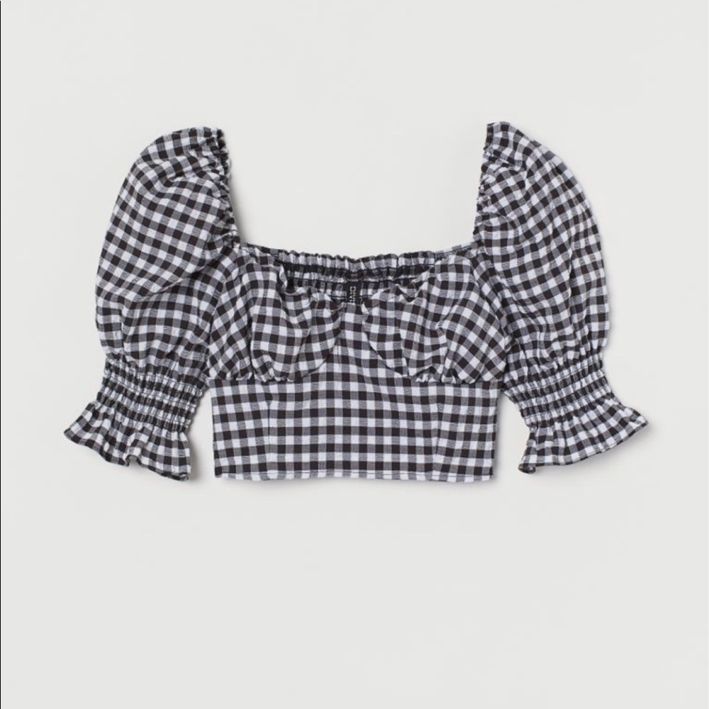 H&M Divided Puff Sleeve Gingham Crop Top